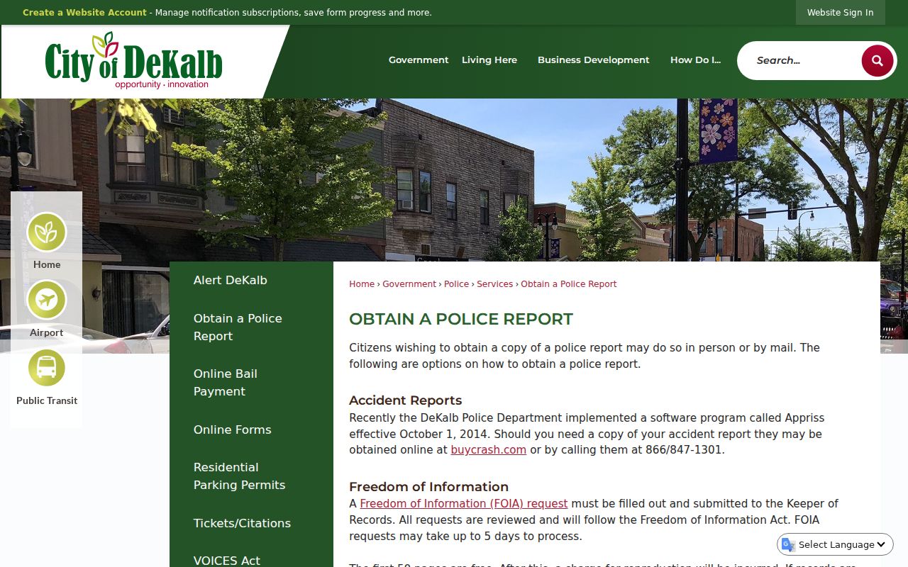 City of DeKalb official obtain a police report page