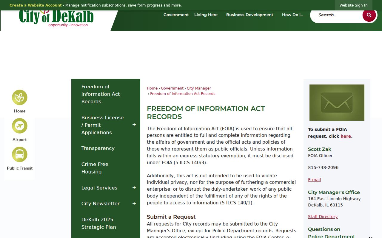 City of DeKalb police Freedom of Information Act records page